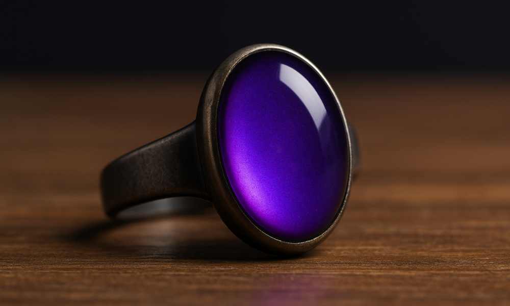 on a mood ring what does the color purple mean